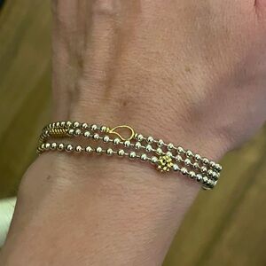 Lagos SS/18k triple strand Caviar Icon 2.5mm ball chain bracelet Size M